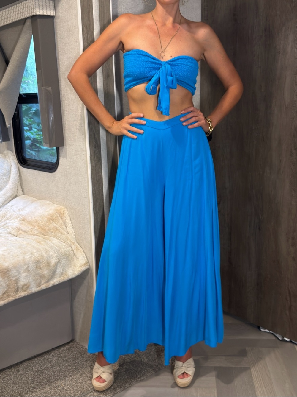 Lulus Seaside to Shore Blue Strapless Two-Piece Jumpsuit Size XS